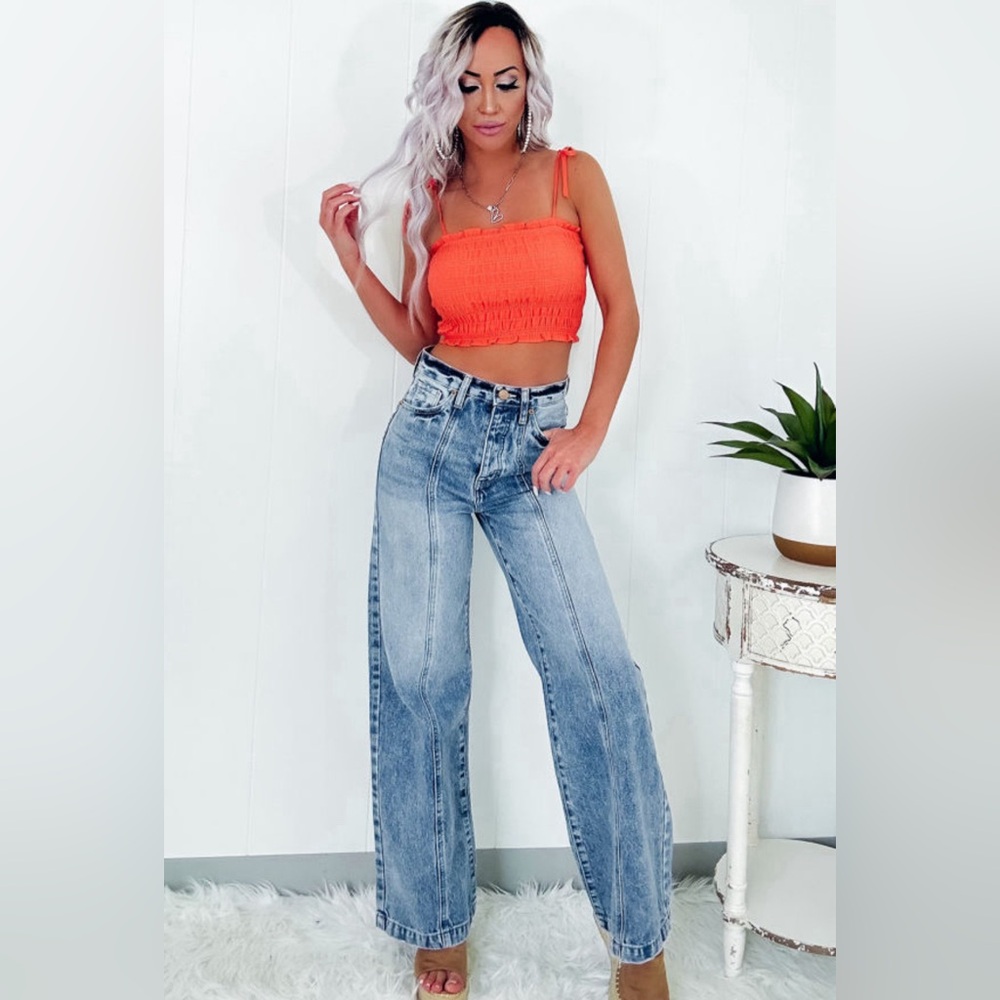 Kenna- blue seamed wide leg high waist jeans - Picture 4 of 4
